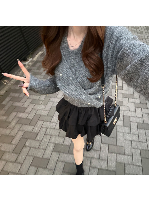 レイヤード風カシュクールニットトップス