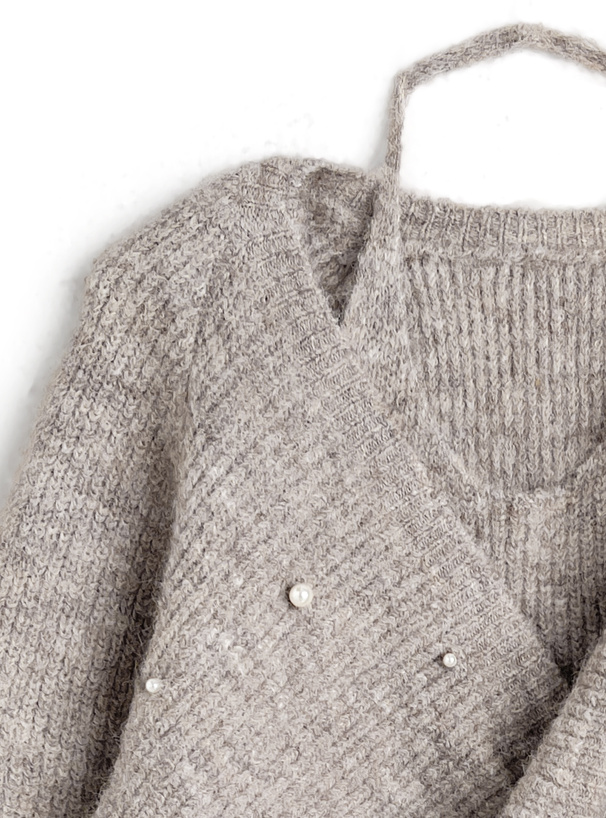 レイヤード風カシュクールニットトップス