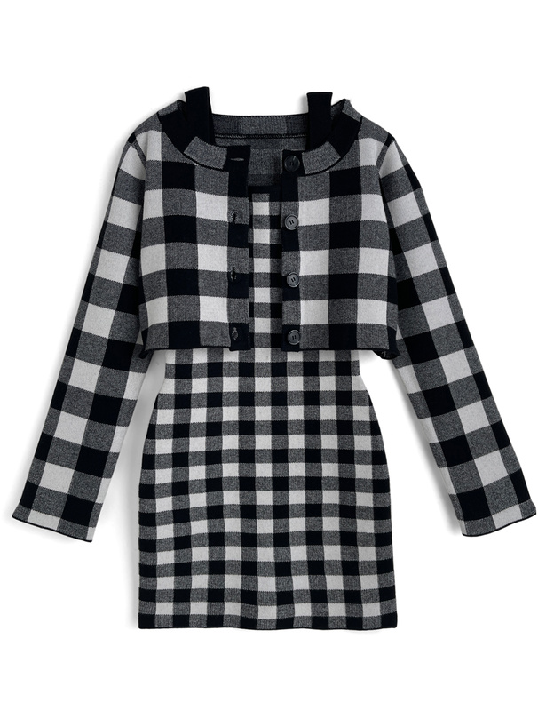 チェック柄カーディガン×キャミソールミニワンピースニットセットアップ[lt168]