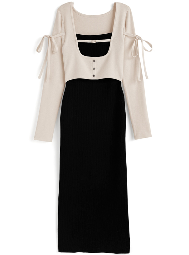 配色レイヤード風ニットワンピース[lt170]