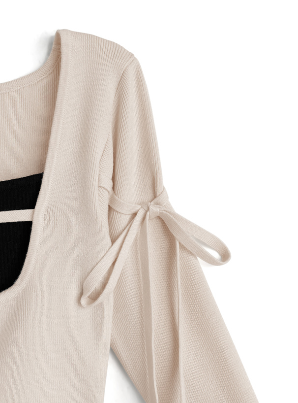 配色レイヤード風ニットワンピース