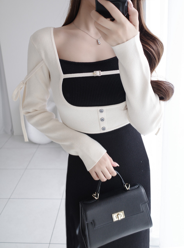 配色レイヤード風ニットワンピース