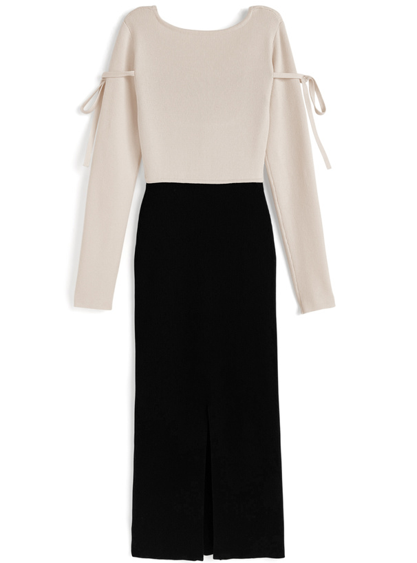 配色レイヤード風ニットワンピース