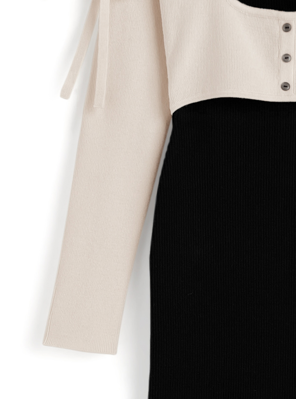 配色レイヤード風ニットワンピース