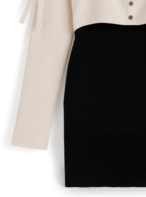 配色レイヤード風ニットミニワンピース