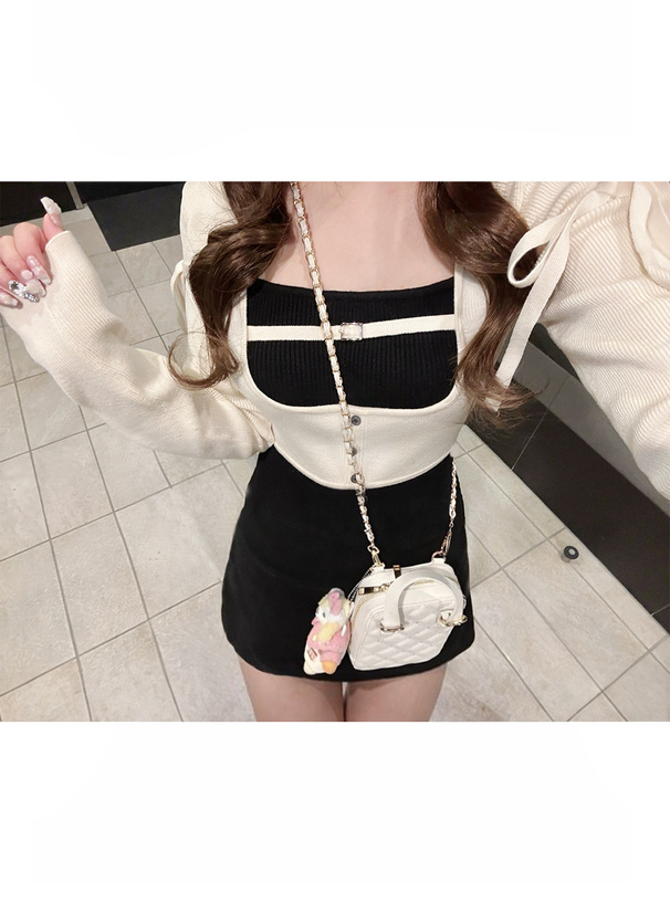 配色レイヤード風ニットミニワンピース