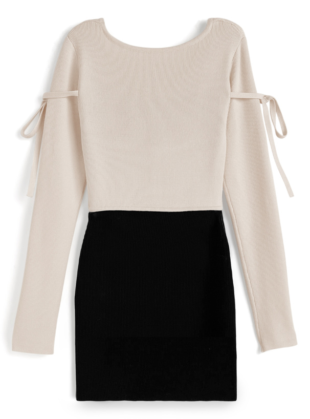 配色レイヤード風ニットミニワンピース