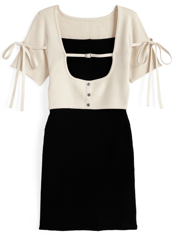 配色レイヤード風ニットミニワンピース