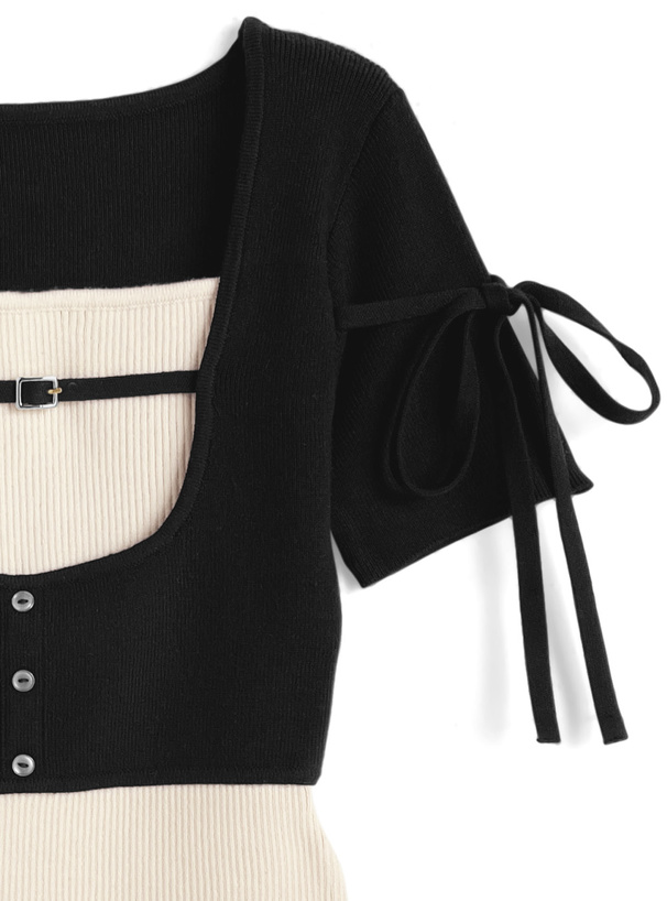 配色レイヤード風ニットミニワンピース