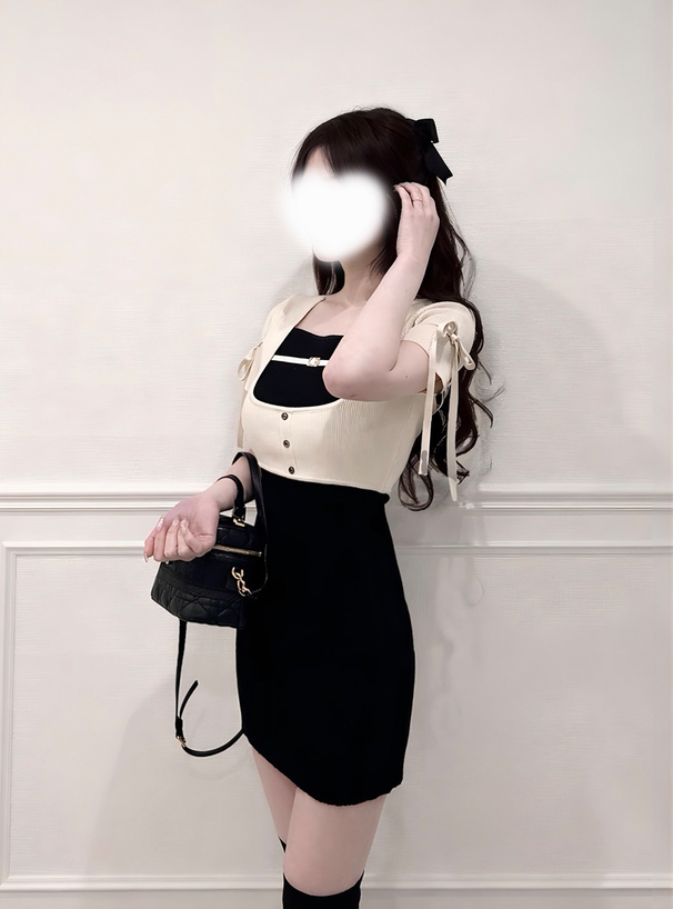 配色レイヤード風ニットミニワンピース