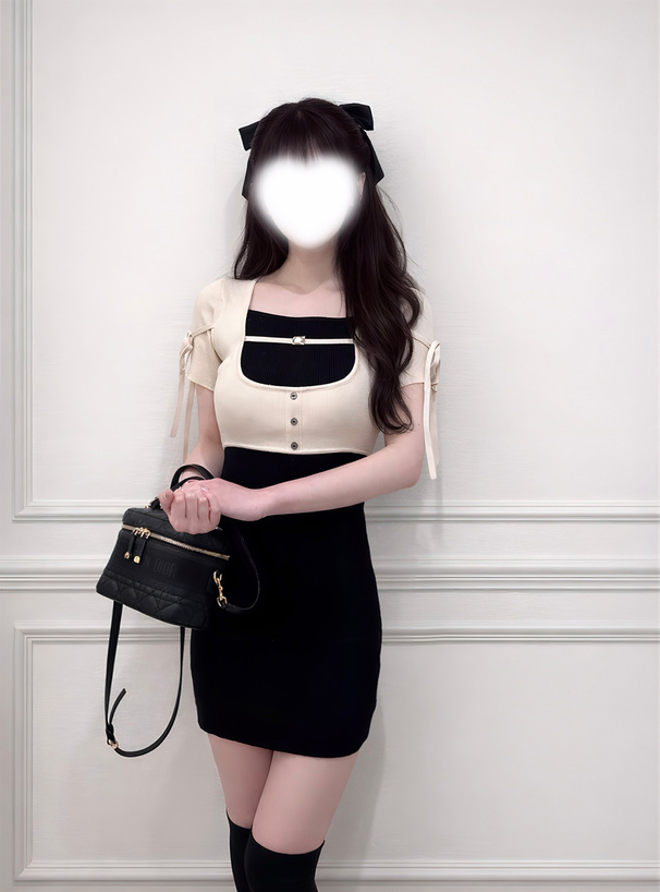 配色レイヤード風ニットミニワンピース