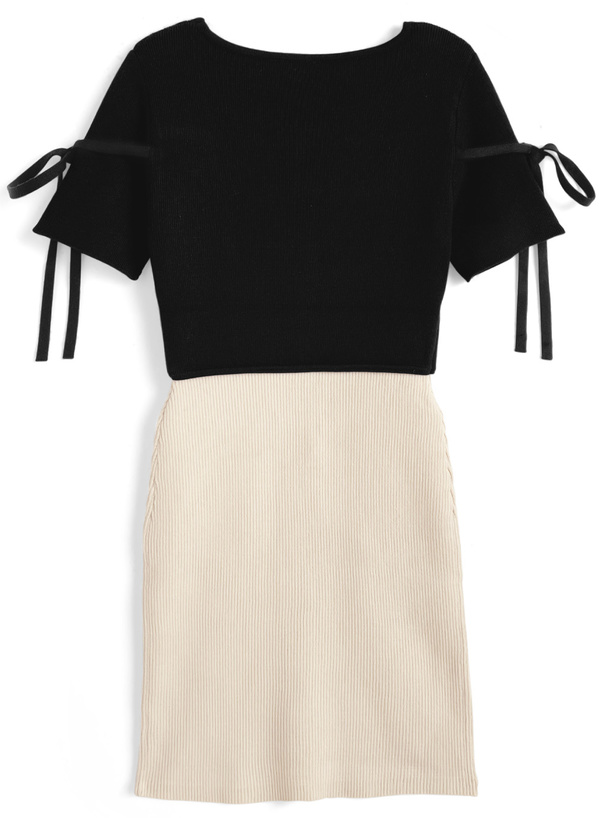 配色レイヤード風ニットミニワンピース