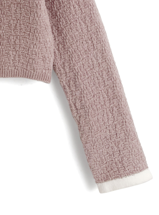 ビジューリボン配色ニットカーディガン