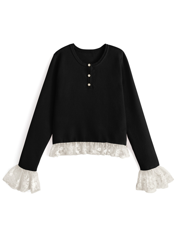 レースドッキングヘンリーネックニットトップス[lt172] | レディース