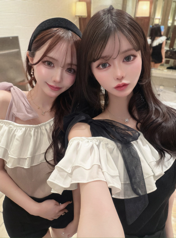 フリルドッキングワンショルダーリボンノースリーブニットトップス