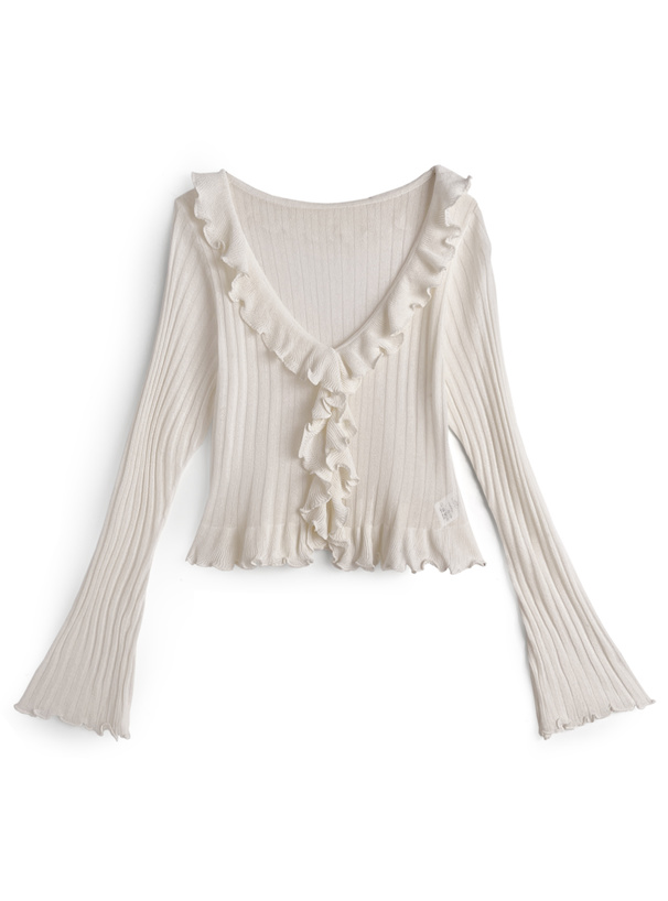 ラッフルフリルリブニットカーディガン