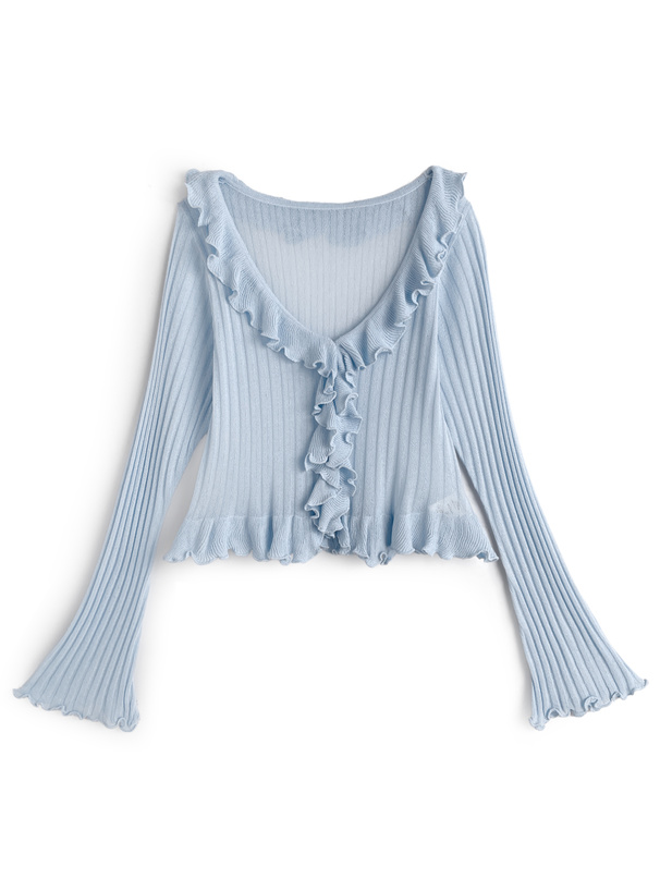 ラッフルフリルリブニットカーディガン