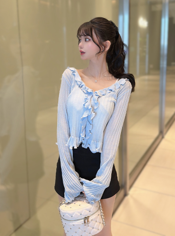 ラッフルフリルリブニットカーディガン