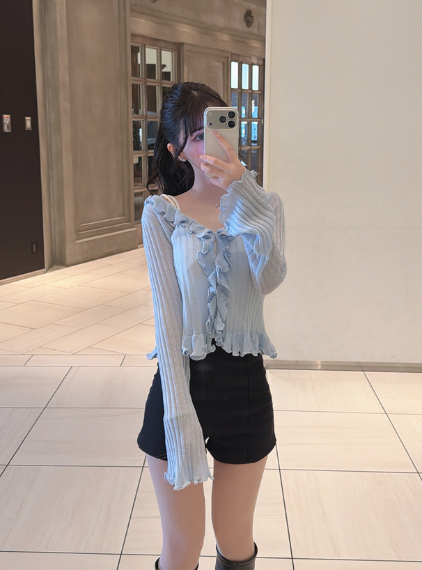 ラッフルフリルリブニットカーディガン