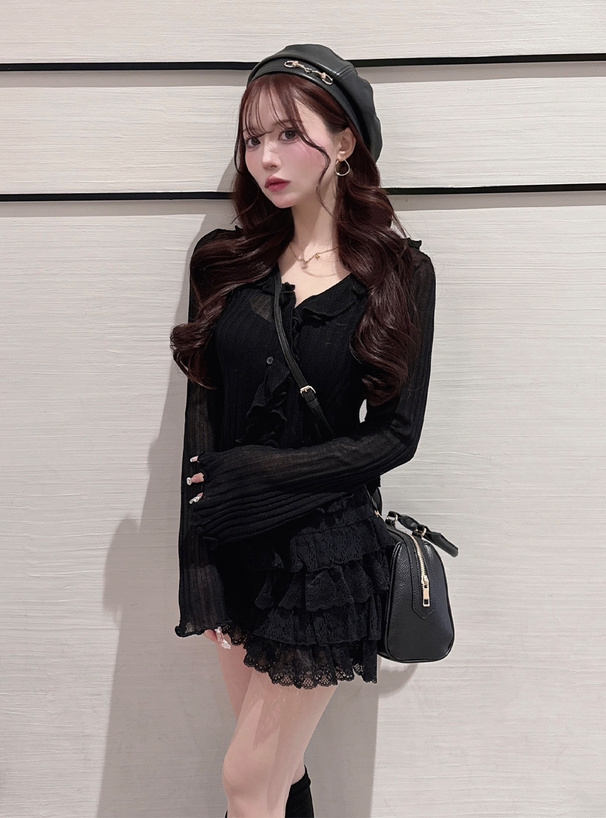 ラッフルフリルリブニットカーディガン