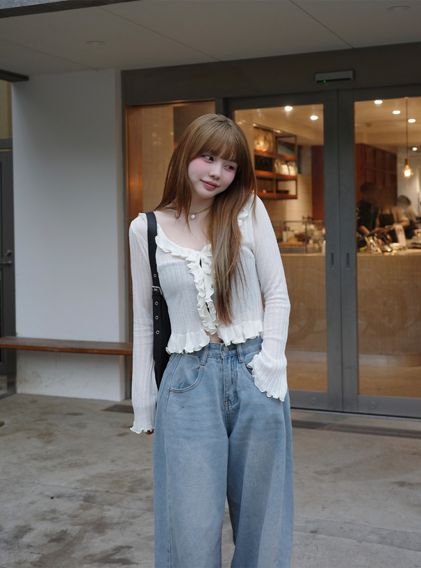 ラッフルフリルリブニットカーディガン