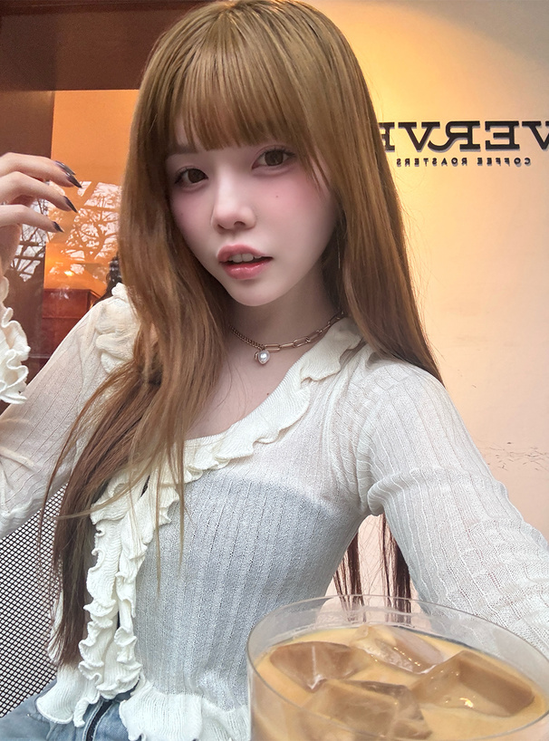 ラッフルフリルリブニットカーディガン