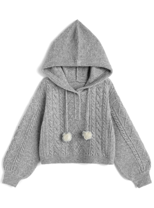 ポンポン付きケーブル編ニットトップス[lt176]