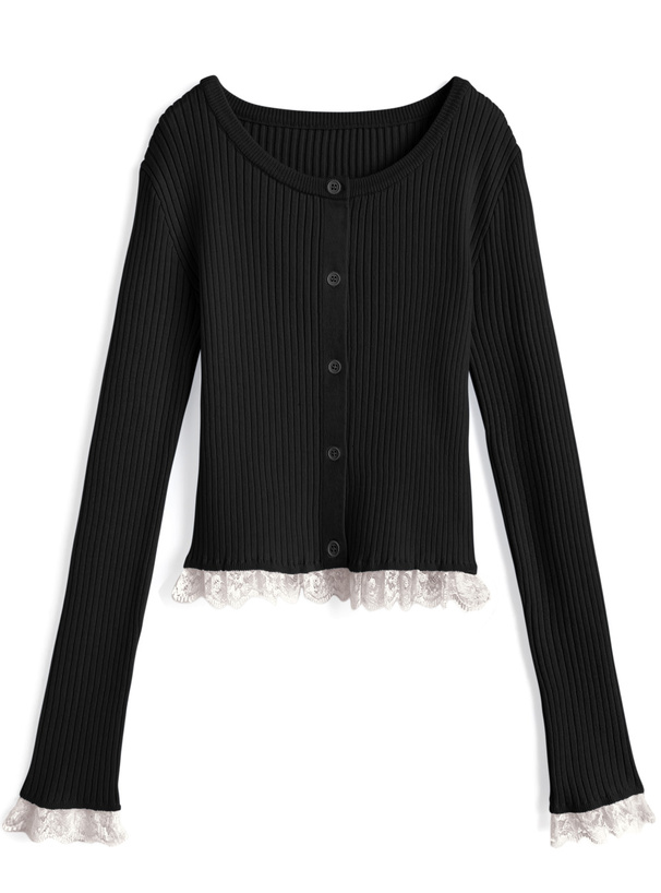 レースリブニットカーディガン