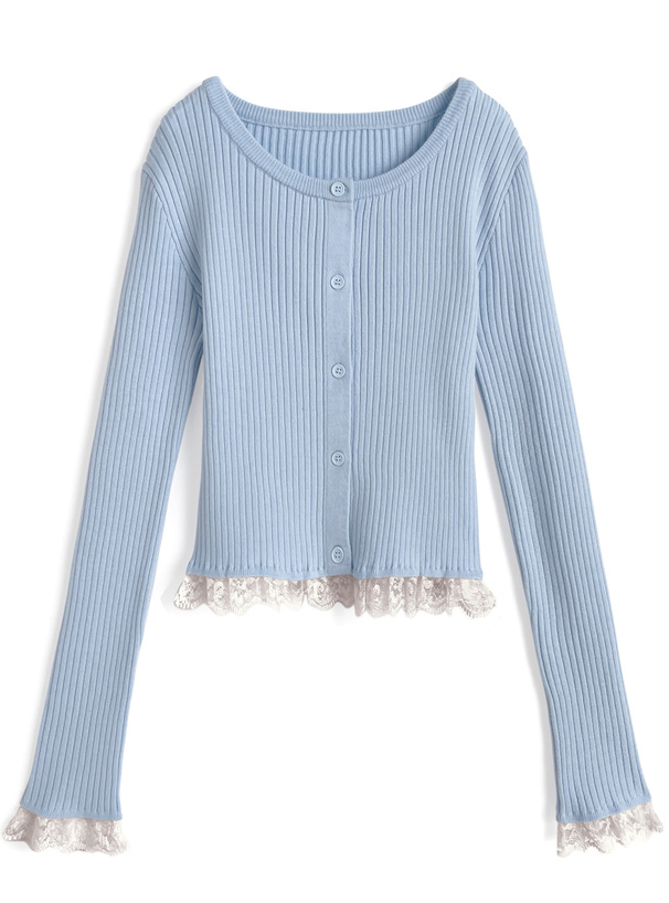 レースリブニットカーディガン