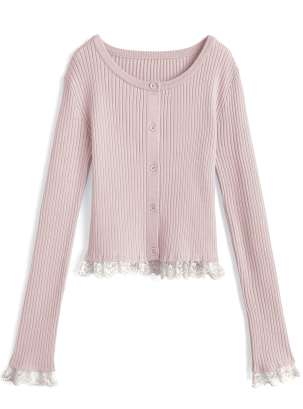 レースリブニットカーディガン