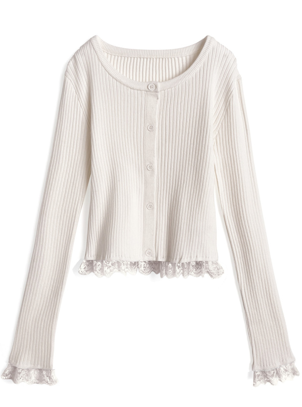 レースリブニットカーディガン