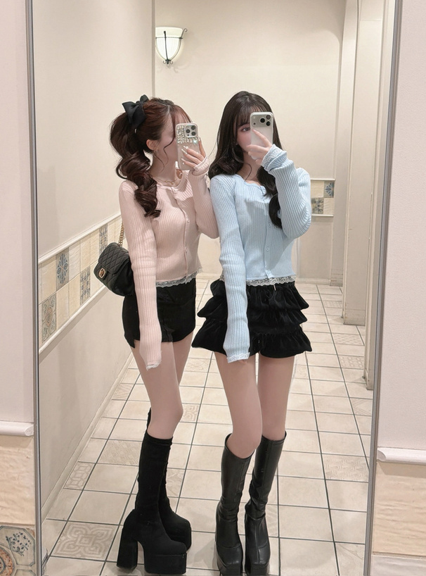 レースリブニットカーディガン