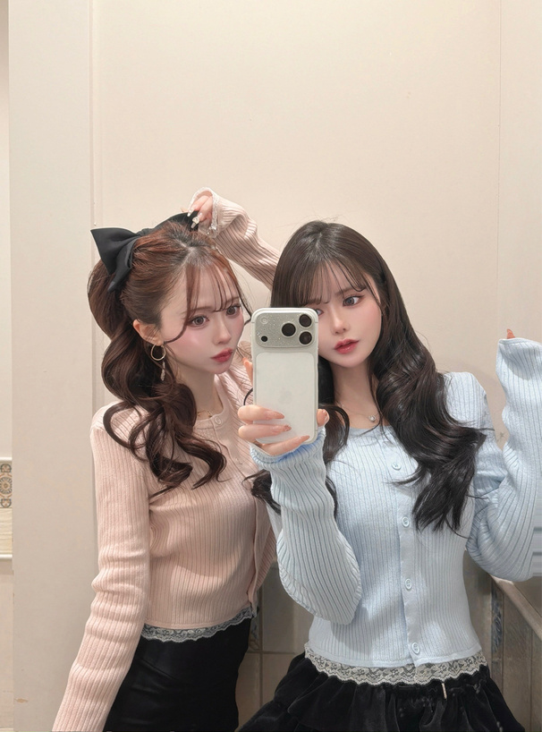 レースリブニットカーディガン