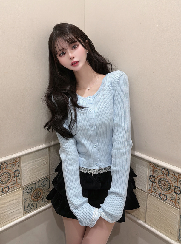 レースリブニットカーディガン