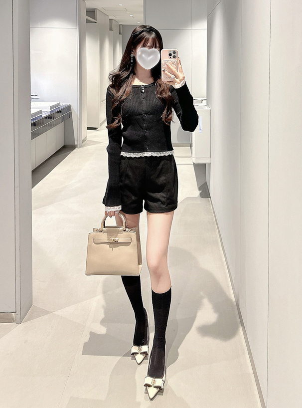 レースリブニットカーディガン