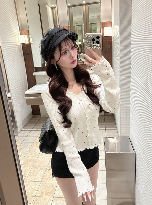 ドット柄メロウニットカーディガン