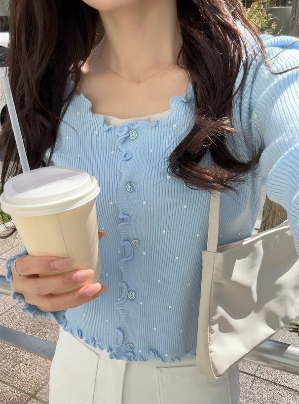 ドット柄メロウニットカーディガン