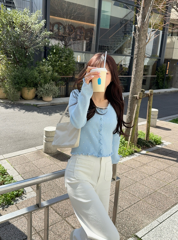 ドット柄メロウニットカーディガン