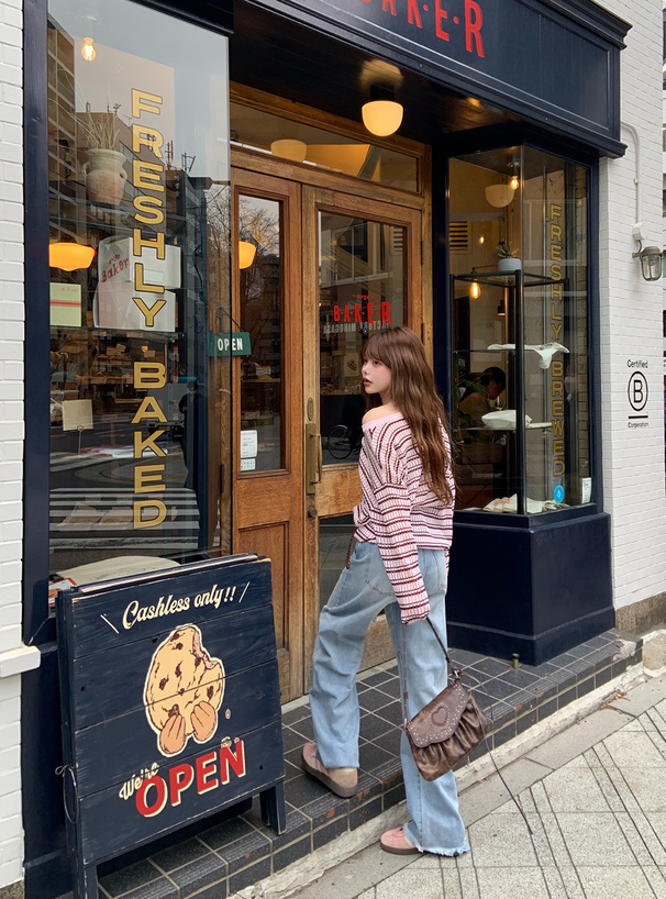 2Wayボーダー柄シアーニットトップス