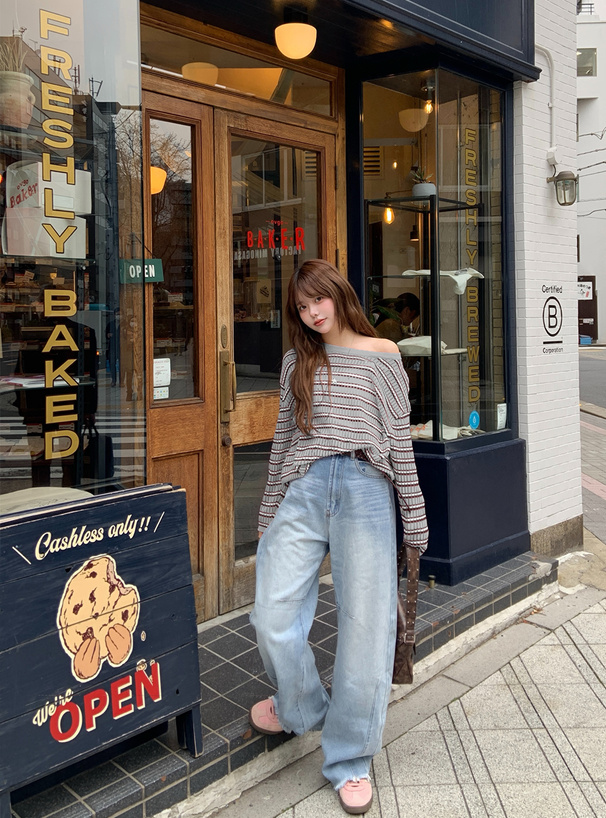 2Wayボーダー柄シアーニットトップス