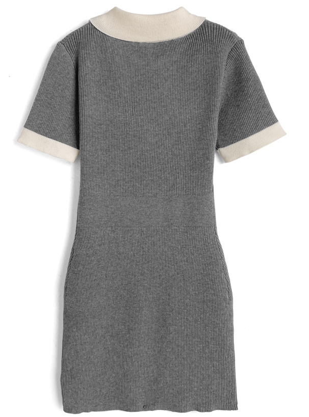 配色ハーフジップリブニットミニワンピース