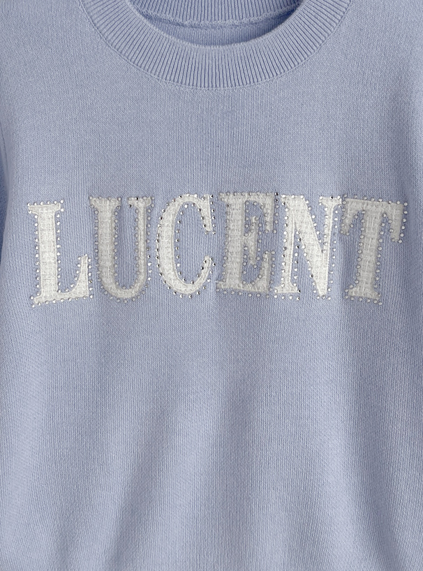 ツイードロゴ刺繍ラインストーンニットトップス