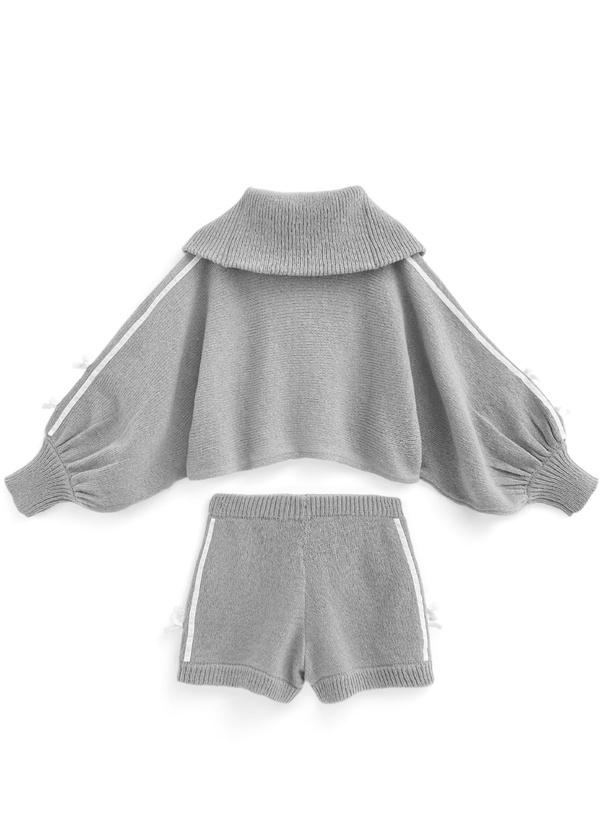 リボンラインジップブルゾン×ショートパンツニットセットアップ