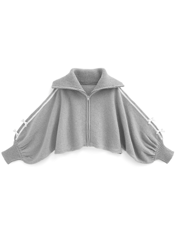 リボンラインジップブルゾン×ショートパンツニットセットアップ