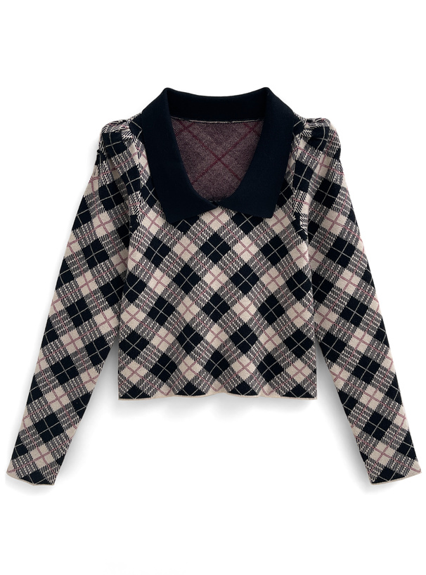 アーガイル柄パワショルニットトップス[lt70] | レディース