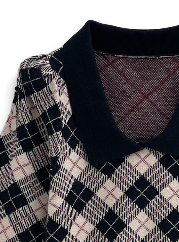 アーガイル柄パワショルニットトップス