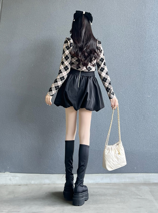 アーガイル柄パワショルニットトップス