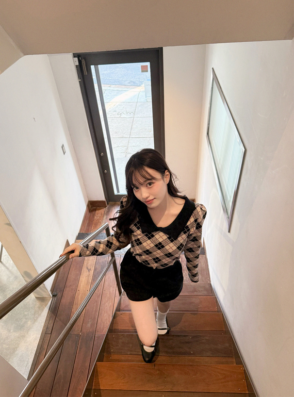 アーガイル柄パワショルニットトップス