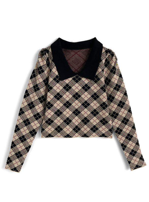 アーガイル柄パワショルニットトップス