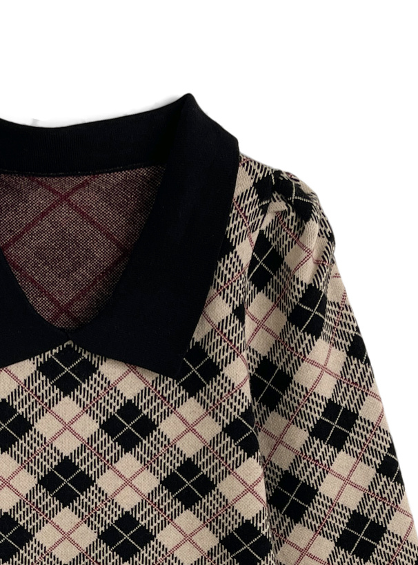 アーガイル柄パワショルニットトップス